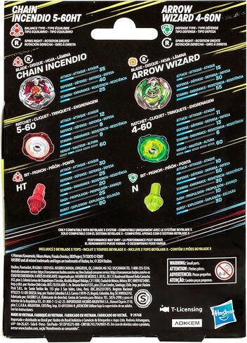 BEYBLADE X Chain Incendio 5-60HT and Arrow Wizard 4-60N Dual Pack Set with 2 Right-Spinning Tops; Battling Top Toys for 8 Year Old Boys and Girls in Saudi Arabia