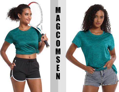 MAGCOMSEN Women's Workout Shirts Crewneck Short Sleeve Lightweight Soft Tops for Athletic Sports Fitness Exercise Yoga in Kuwait