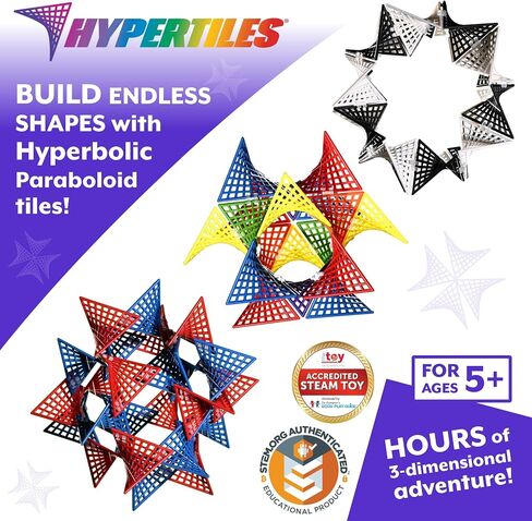 لعبة بناء HyperTiles Hyperbolic - مغامرة تعليمية ثلاثية الأبعاد STEM مقاس 3 بوصة × 3 بوصة: 48 بلاطة و80 موصلًا للمنطق والإبداع - أشكال لا حصر لها مرنة ومفصلة - من Fun In Motion Toys in Saudi Arabia
