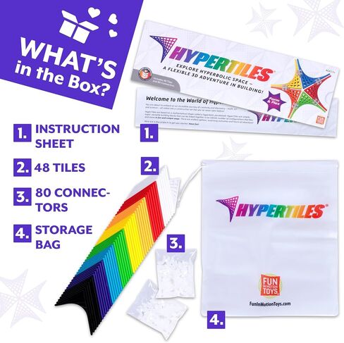 لعبة بناء HyperTiles Hyperbolic - مغامرة تعليمية ثلاثية الأبعاد STEM مقاس 3 بوصة × 3 بوصة: 48 بلاطة و80 موصلًا للمنطق والإبداع - أشكال لا حصر لها مرنة ومفصلة - من Fun In Motion Toys in Saudi Arabia