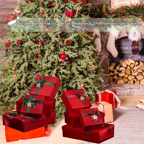 Krdrgey 4-Pack Christmas Gift Boxes with Lids, Golden Ribbons, Red and Green, 4 Sizes Boxes for Holiday Gifting, Party Favors, Treats, and Hostess Decor (red) in Saudi Arabia