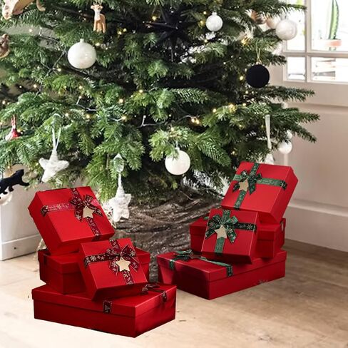 Krdrgey 4-Pack Christmas Gift Boxes with Lids, Golden Ribbons, Red and Green, 4 Sizes Boxes for Holiday Gifting, Party Favors, Treats, and Hostess Decor (red) in Saudi Arabia
