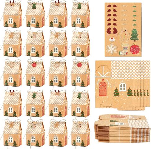 ZMLM Small Christmas Treat Boxes 20Pcs Christmas Candy Cookie Boxes with 24 Ornaments Tags, Mini Christmas Party Gift Boxes Kraft Paper Gift Wrap Bags for Xmas Party Favors Gifts Wrapping in Saudi Arabia
