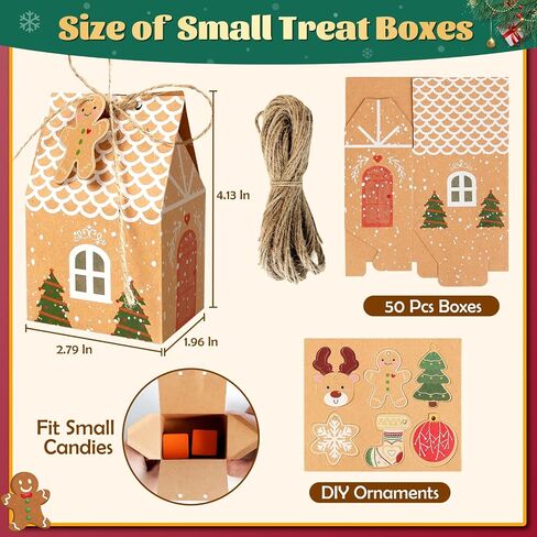 ZMLM Small Christmas Treat Boxes 20Pcs Christmas Candy Cookie Boxes with 24 Ornaments Tags, Mini Christmas Party Gift Boxes Kraft Paper Gift Wrap Bags for Xmas Party Favors Gifts Wrapping in Saudi Arabia