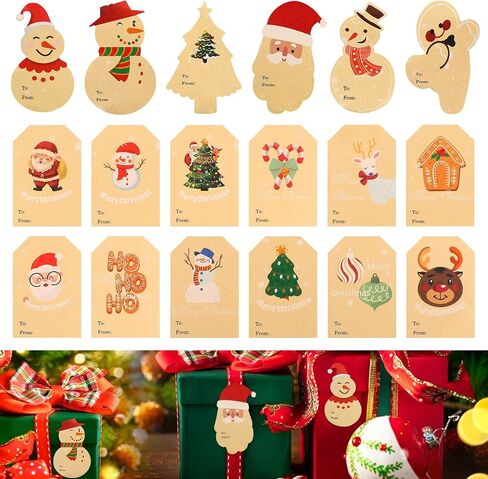 136 Pcs Christmas Tags Stickers, 20 Pattern Design Christmas Presents Labels Stickers, Self Adhesive Natural Kraft Paper Christmas Name Tags for Xmas Gifts Wrap Presents Boxes Decoration (2×3inch) in Saudi Arabia
