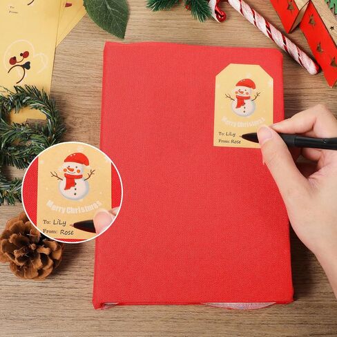 136 Pcs Christmas Tags Stickers, 20 Pattern Design Christmas Presents Labels Stickers, Self Adhesive Natural Kraft Paper Christmas Name Tags for Xmas Gifts Wrap Presents Boxes Decoration (2×3inch) in Saudi Arabia