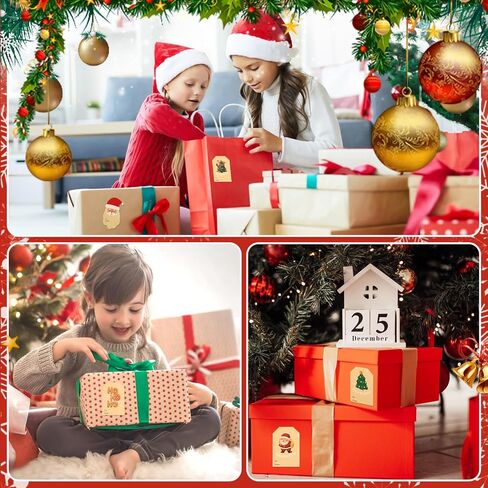 136 Pcs Christmas Tags Stickers, 20 Pattern Design Christmas Presents Labels Stickers, Self Adhesive Natural Kraft Paper Christmas Name Tags for Xmas Gifts Wrap Presents Boxes Decoration (2×3inch) in Saudi Arabia