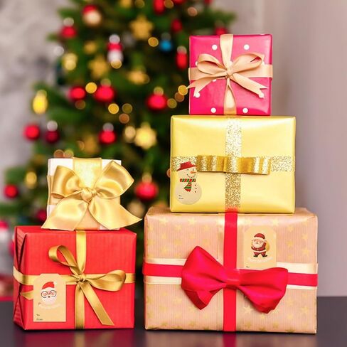 136 Pcs Christmas Tags Stickers, 20 Pattern Design Christmas Presents Labels Stickers, Self Adhesive Natural Kraft Paper Christmas Name Tags for Xmas Gifts Wrap Presents Boxes Decoration (2×3inch) in Saudi Arabia