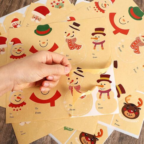 136 Pcs Christmas Tags Stickers, 20 Pattern Design Christmas Presents Labels Stickers, Self Adhesive Natural Kraft Paper Christmas Name Tags for Xmas Gifts Wrap Presents Boxes Decoration (2×3inch) in Saudi Arabia