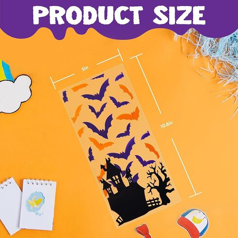 JOYIN 150 PCS Halloween Cellophane Candy Bags Clear Treat Bags with Twist Ties, Trick or Treating Bags, Halloween Goodie Bags Non Candy Cookie Bags for Kids Halloween Party Favors Supplies in Saudi Arabia