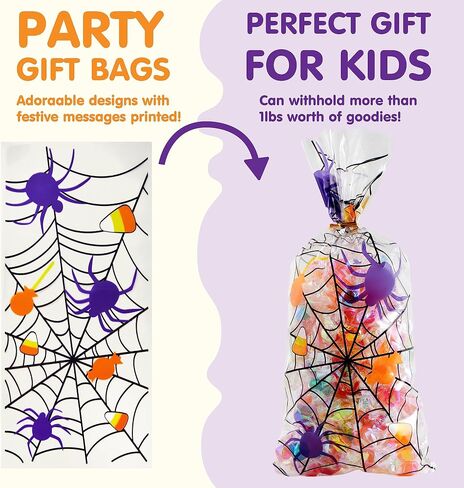 JOYIN 150 PCS Halloween Cellophane Candy Bags Clear Treat Bags with Twist Ties, Trick or Treating Bags, Halloween Goodie Bags Non Candy Cookie Bags for Kids Halloween Party Favors Supplies in Saudi Arabia