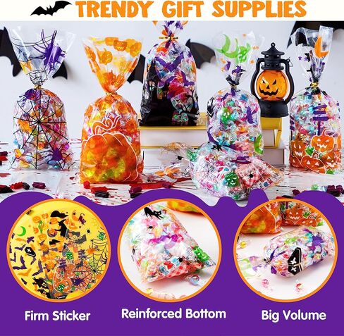 JOYIN 150 PCS Halloween Cellophane Candy Bags Clear Treat Bags with Twist Ties, Trick or Treating Bags, Halloween Goodie Bags Non Candy Cookie Bags for Kids Halloween Party Favors Supplies in Saudi Arabia
