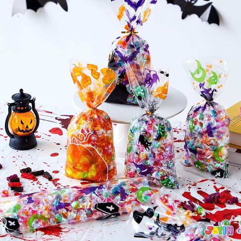 JOYIN 150 PCS Halloween Cellophane Candy Bags Clear Treat Bags with Twist Ties, Trick or Treating Bags, Halloween Goodie Bags Non Candy Cookie Bags for Kids Halloween Party Favors Supplies in Saudi Arabia