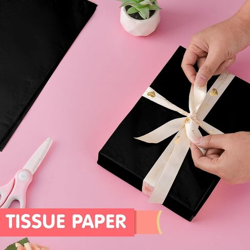 Hlonon 180 Sheets Black Tissue Paper for Gift Bags - 10 x 14 Inches Recyclable Black Wrapping Tissue Packaging Paper Bulk for Weddings Birthday DIY Project Christmas Gift Wrapping Crafts Decor in Saudi Arabia