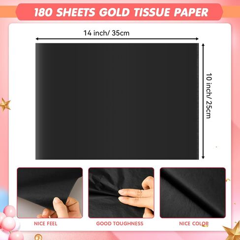 Hlonon 180 Sheets Black Tissue Paper for Gift Bags - 10 x 14 Inches Recyclable Black Wrapping Tissue Packaging Paper Bulk for Weddings Birthday DIY Project Christmas Gift Wrapping Crafts Decor in Saudi Arabia