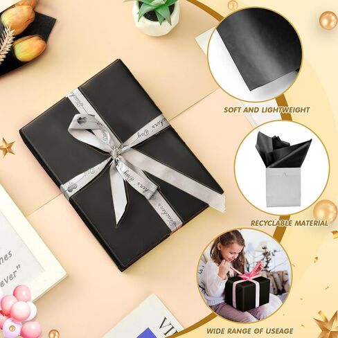 Hlonon 180 Sheets Black Tissue Paper for Gift Bags - 10 x 14 Inches Recyclable Black Wrapping Tissue Packaging Paper Bulk for Weddings Birthday DIY Project Christmas Gift Wrapping Crafts Decor in Saudi Arabia