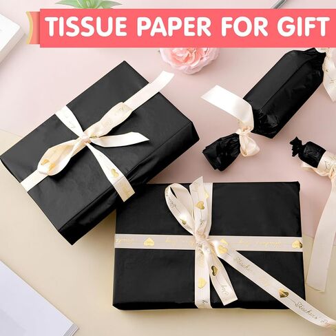 Hlonon 180 Sheets Black Tissue Paper for Gift Bags - 10 x 14 Inches Recyclable Black Wrapping Tissue Packaging Paper Bulk for Weddings Birthday DIY Project Christmas Gift Wrapping Crafts Decor in Saudi Arabia