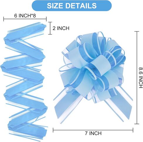 6pcs 7 Inch Pull Bows Pastel Blue Gift Wrap Bows for Gift Wrapping Ribbon Pull Gift Bows for Gift Basket Flower Wrapping Christmas Easter Birthday Baby Shower Party Decorations in Kuwait