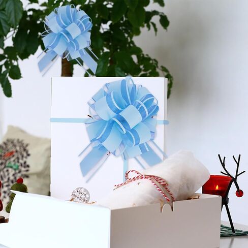 6pcs 7 Inch Pull Bows Pastel Blue Gift Wrap Bows for Gift Wrapping Ribbon Pull Gift Bows for Gift Basket Flower Wrapping Christmas Easter Birthday Baby Shower Party Decorations in Kuwait