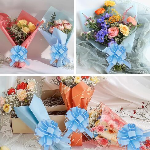 6pcs 7 Inch Pull Bows Pastel Blue Gift Wrap Bows for Gift Wrapping Ribbon Pull Gift Bows for Gift Basket Flower Wrapping Christmas Easter Birthday Baby Shower Party Decorations in Kuwait