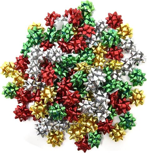 Gift Boutique 96 1" Mini Christmas Bows Self Adhesive for Wrapping Holiday Gifts Presents in Red Green Gold and Silver in Saudi Arabia