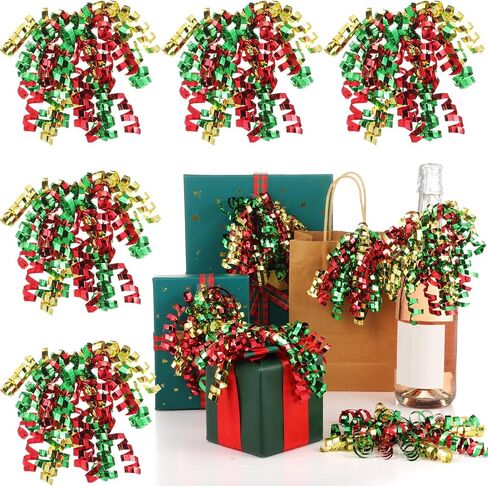 Lyrow 30 Pcs Christmas Curly Bows Self Adhesive Gift Wrap Accessory Xmas Holiday Gift Bows for Gift Wrapping Christmas Presents Wine Bottle Treat Bag Bridal Shower Wedding Party Favor (Gold Red Green) in Saudi Arabia