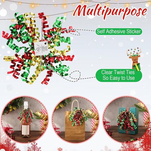 Lyrow 30 Pcs Christmas Curly Bows Self Adhesive Gift Wrap Accessory Xmas Holiday Gift Bows for Gift Wrapping Christmas Presents Wine Bottle Treat Bag Bridal Shower Wedding Party Favor (Gold Red Green) in Saudi Arabia