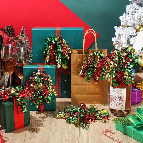 Lyrow 30 Pcs Christmas Curly Bows Self Adhesive Gift Wrap Accessory Xmas Holiday Gift Bows for Gift Wrapping Christmas Presents Wine Bottle Treat Bag Bridal Shower Wedding Party Favor (Gold Red Green) in Saudi Arabia
