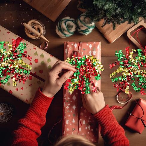 Lyrow 30 Pcs Christmas Curly Bows Self Adhesive Gift Wrap Accessory Xmas Holiday Gift Bows for Gift Wrapping Christmas Presents Wine Bottle Treat Bag Bridal Shower Wedding Party Favor (Gold Red Green) in Saudi Arabia