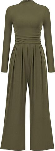 PRETTYGARDEN Women's Jumpsuit Dressy Casual One Piece Outfits Long Sleeve Mock Neck Wide Leg Pants Rompers in Saudi Arabia