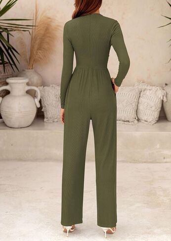 PRETTYGARDEN Women's Jumpsuit Dressy Casual One Piece Outfits Long Sleeve Mock Neck Wide Leg Pants Rompers in Saudi Arabia
