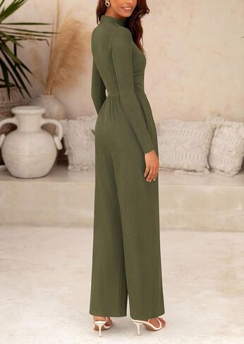 PRETTYGARDEN Women's Jumpsuit Dressy Casual One Piece Outfits Long Sleeve Mock Neck Wide Leg Pants Rompers in Saudi Arabia