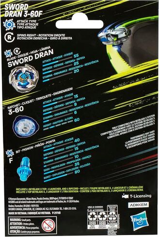 Beyblade X Sword Dran 3-60F Starter Pack Set with Attack Type Right-Spinning Top and Launcher; Battling Top Toys for 8 Year Old Boys and Girls in Saudi Arabia