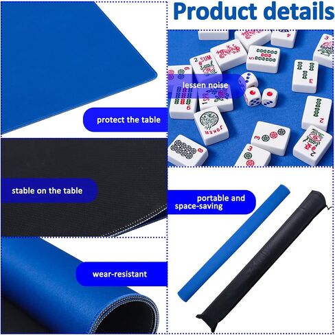 Large Mahjong Mat with Black Carrying Bag, Anti Slip and Noise Reduction Table Cover for Mahjong, Poker, Card Games, Dominoes, Board Games, Slip Resistant Mat (Blue,31.5 inches) in Saudi Arabia