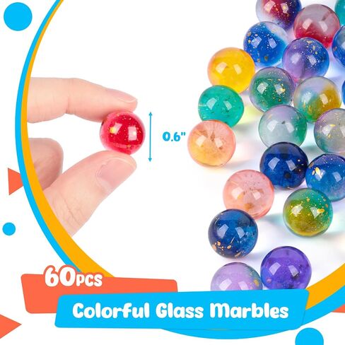 POPLAY 60PCS Glass Marbles Bulk, 0.6" Round Marbles Collectable Night Sky Glass Marbles for Gift Marble Games Vase Fillers DIY Home Decoration in Saudi Arabia