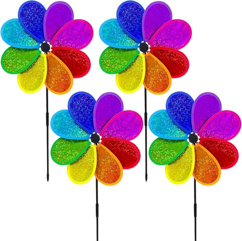 4PCS Flower Wind Spinner Sparkly Lawn Pinwheel 11.8 inch Colorful Rainbow Garden Windmill for Garden, Party, Outdoor, Yard Decor in Saudi Arabia