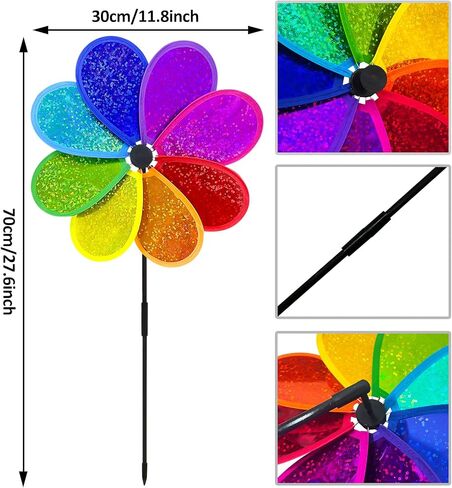 4PCS Flower Wind Spinner Sparkly Lawn Pinwheel 11.8 inch Colorful Rainbow Garden Windmill for Garden, Party, Outdoor, Yard Decor in Saudi Arabia