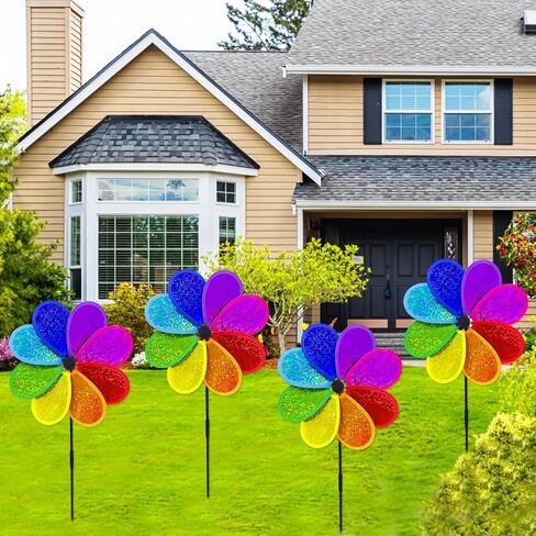 4PCS Flower Wind Spinner Sparkly Lawn Pinwheel 11.8 inch Colorful Rainbow Garden Windmill for Garden, Party, Outdoor, Yard Decor in Saudi Arabia