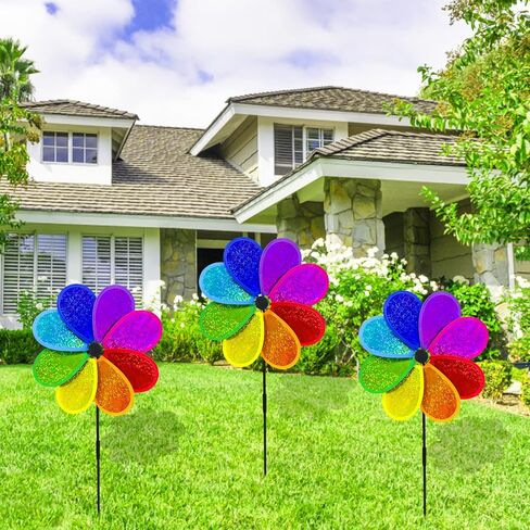 4PCS Flower Wind Spinner Sparkly Lawn Pinwheel 11.8 inch Colorful Rainbow Garden Windmill for Garden, Party, Outdoor, Yard Decor in Saudi Arabia