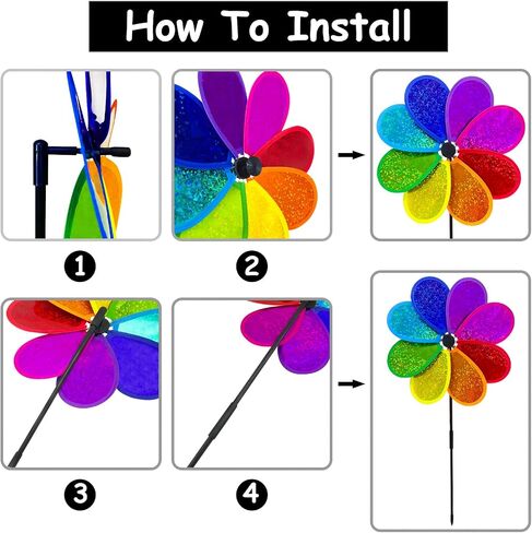 4PCS Flower Wind Spinner Sparkly Lawn Pinwheel 11.8 inch Colorful Rainbow Garden Windmill for Garden, Party, Outdoor, Yard Decor in Saudi Arabia