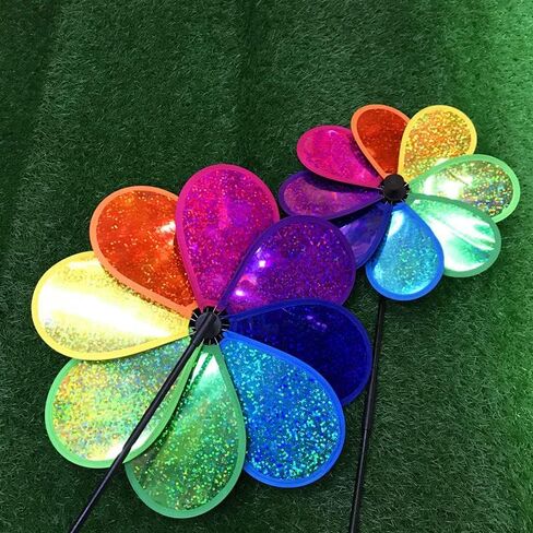 4PCS Flower Wind Spinner Sparkly Lawn Pinwheel 11.8 inch Colorful Rainbow Garden Windmill for Garden, Party, Outdoor, Yard Decor in Saudi Arabia