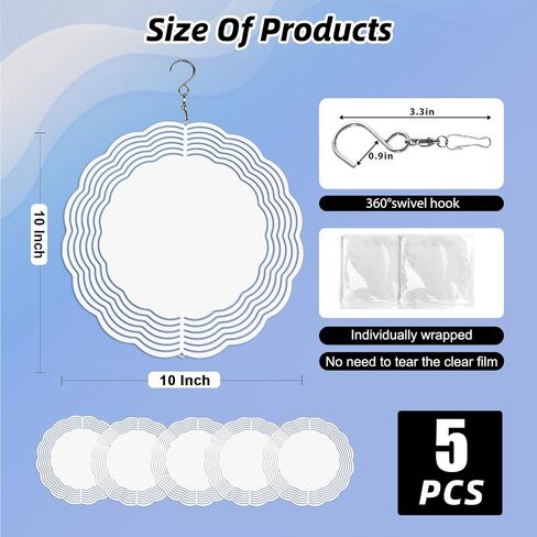 5 Pack Sublimation Wind Spinner Blanks 10 Inch Bulk Metal Wind Spinners Sublimation Blanks Aluminum 3D Round Hanging Wind Spinners Outdoor Indoor for Yard and Garden Porch Window Decorations in Saudi Arabia