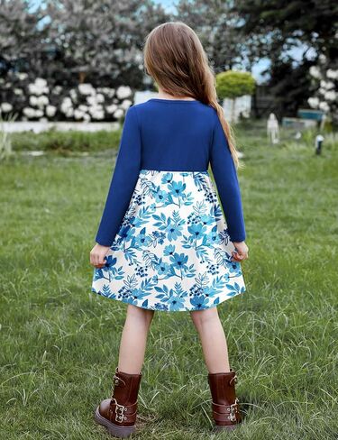 Arshiner Little Girls Dress Long Sleeve Solid Color Casual Skater Pocket Dress in Kuwait
