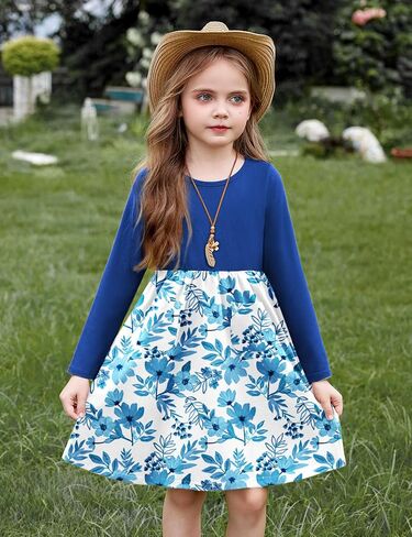 Arshiner Little Girls Dress Long Sleeve Solid Color Casual Skater Pocket Dress in Kuwait
