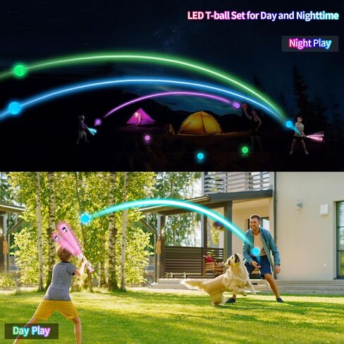 LED Tball Set for Toddlers 3-5, 5-8, Light up Tee Ball Set for Toddlers, Glow in The Dark T Ball Sets for Kids 3-5, Kids Outdoor Toys Sports Toys, Baseball Toys Gifts for Boys Girls (Blue) in Saudi Arabia
