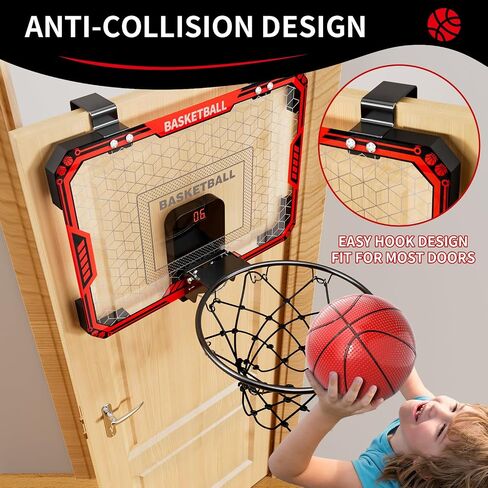 Indoor Basketball Hoop for Kids Boys, Over The Door Room Mini Basketball Hoop Sets Toys with 4 Balls & 3 Modes Scoreboard, Birthday Toys Gifts for 3 4 5 6 7 8 9 10 11 12+ Year Old Boys in Saudi Arabia