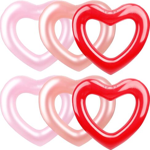 6 قطع من حلقات السباحة القابلة للنفخ على شكل قلب، حلقات سباحة على شكل قلب، تطفو على حمام السباحة، حلقة حمام السباحة الصيفية للبالغين، مستلزمات حفلات الشاطئ، 3 ألوان in Kuwait