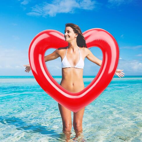 6 قطع من حلقات السباحة القابلة للنفخ على شكل قلب، حلقات سباحة على شكل قلب، تطفو على حمام السباحة، حلقة حمام السباحة الصيفية للبالغين، مستلزمات حفلات الشاطئ، 3 ألوان in Kuwait