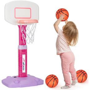 Basketball Hoop Indoor Outdoor Toys for Toddlers 1-3, Kids Basketball Hoop with 3 Balls, Adjustable Mini Basketball Goal, Christmas Birthday Sports Toys Gift for Baby Boys Girls Age 1 and Up