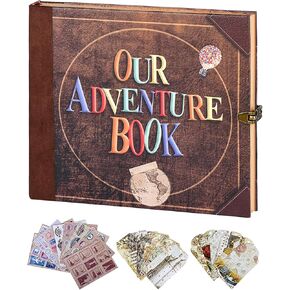كتاب Vintage Our Adventure - 8.8 بوصة × 7.5 بوصة 148 صفحة من سجل القصاصات DIY، ألبوم صور هدايا مجلة غلاف مقوى للأصدقاء، والذكرى السنوية للأزواج، والزفاف، والسفر (حروف S9)